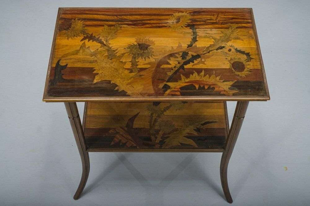 French Art Nouveau Inlaid Table By Emile Galle, 1900s photo for sale
