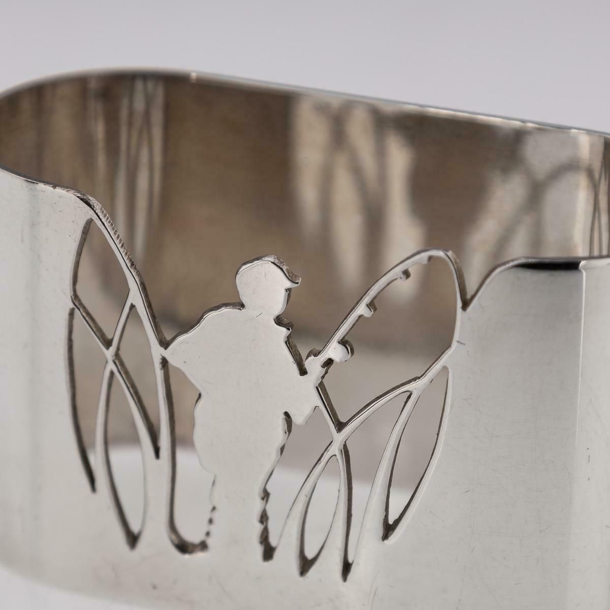 20th Century Solid Silver Hunting & Fishing Napkin Holders, Garrard, C.1985 photo furniture