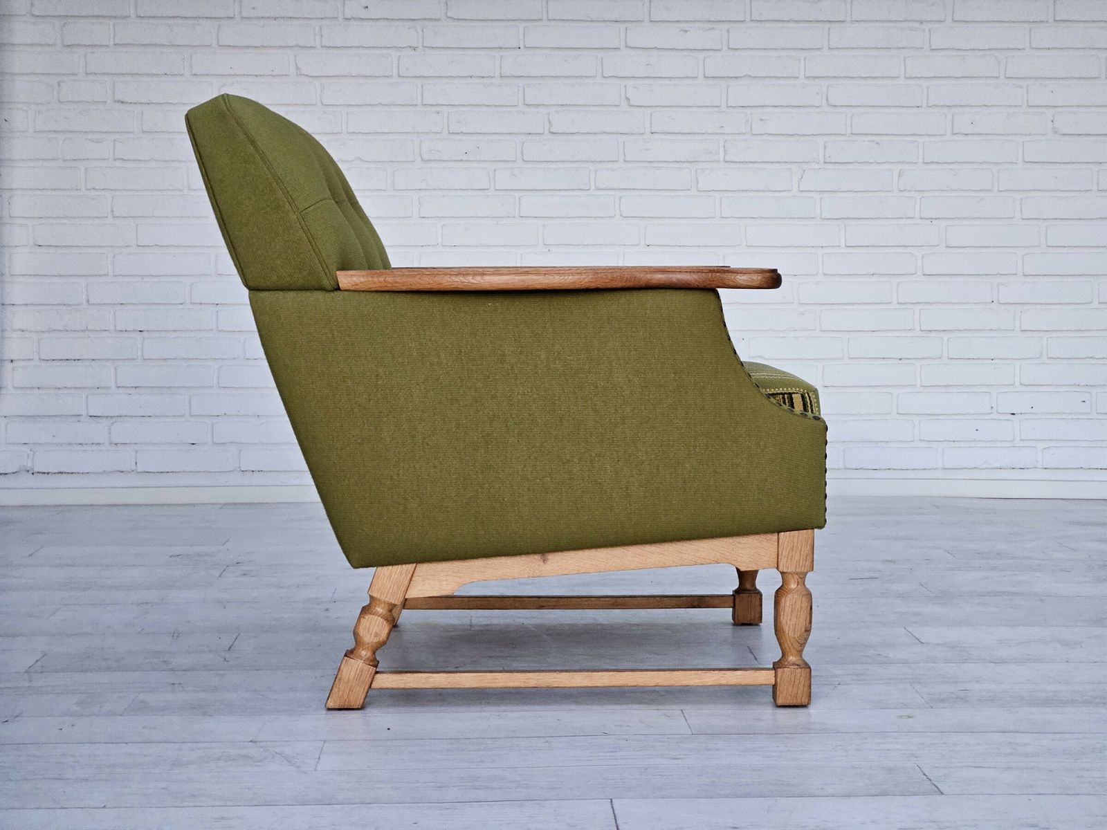 Furniture 1970s, Danish Lounge Chair, Wool, Oak, Original Very Good Condition. photo