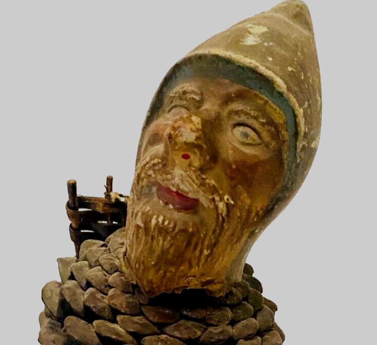 Folk Art Country Character Wooden Head And Feet. 20th Century. photo vintage