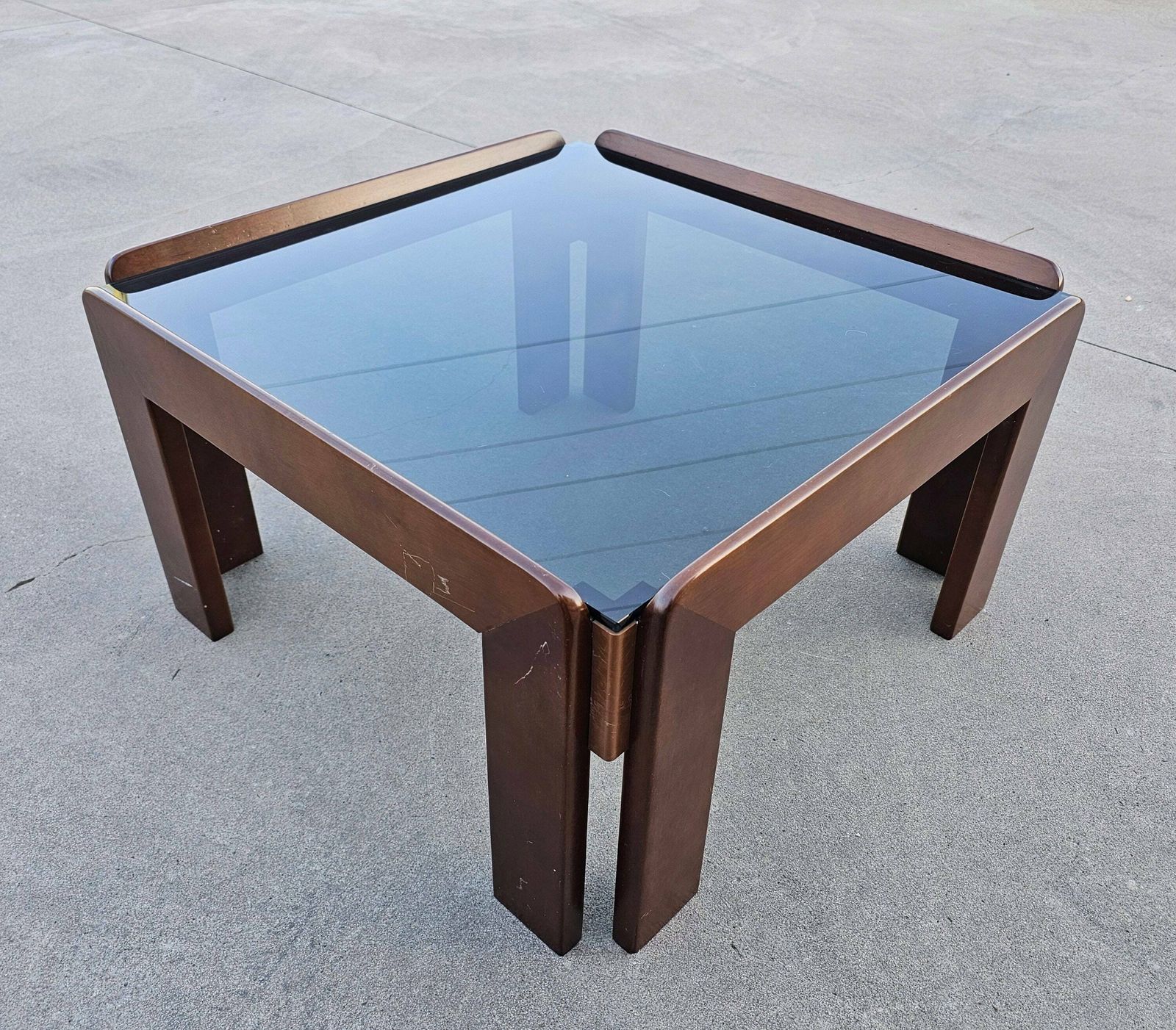 Mid Century Modern Coffee Table Done In Walnut And Smoke Glass Designed By Afra And Tobia Scarpa // Made In Italy In 1960s photo Furniture