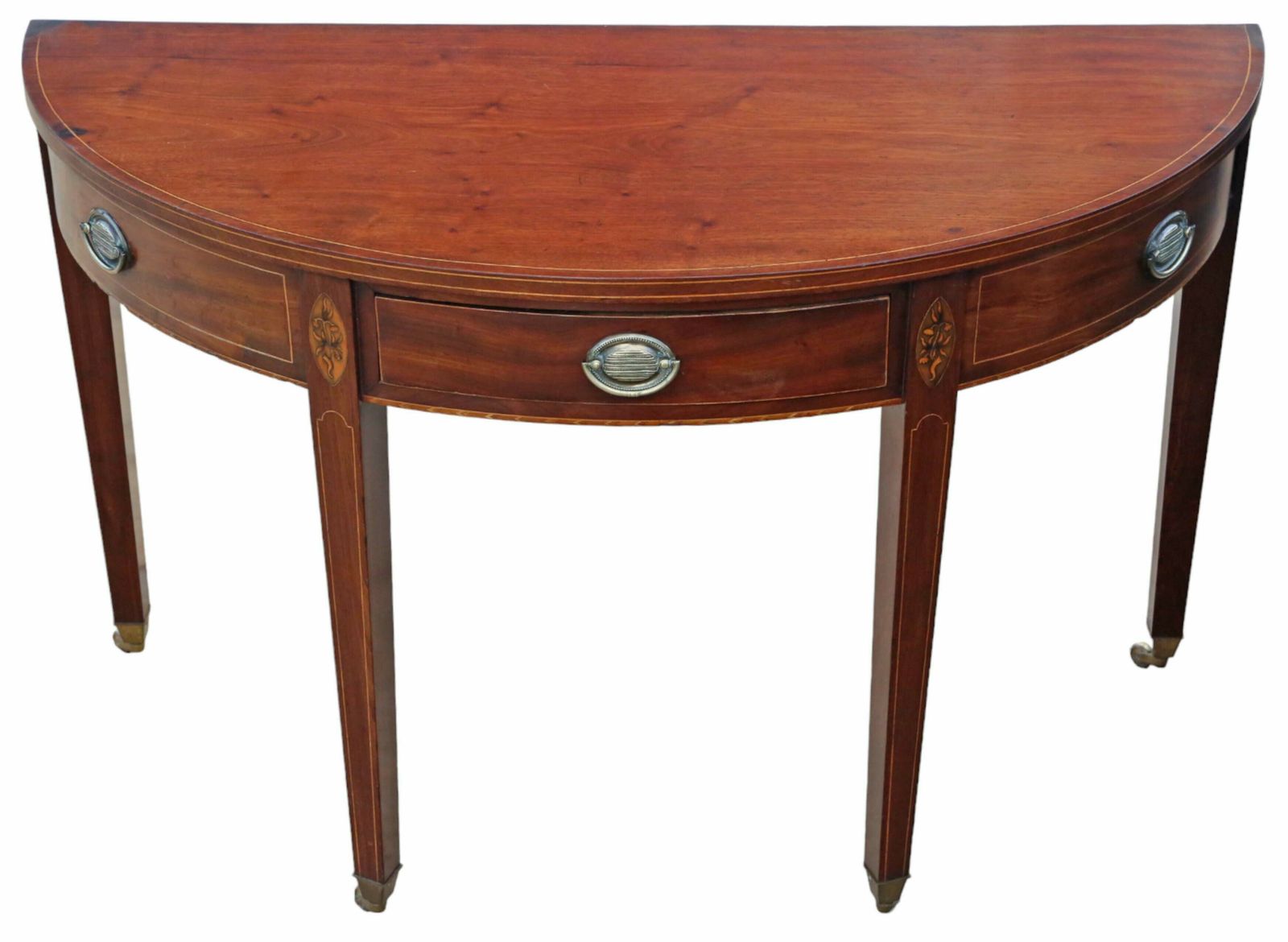 Antique Early 19th Century Inlaid Mahogany Demi Lune Console Table