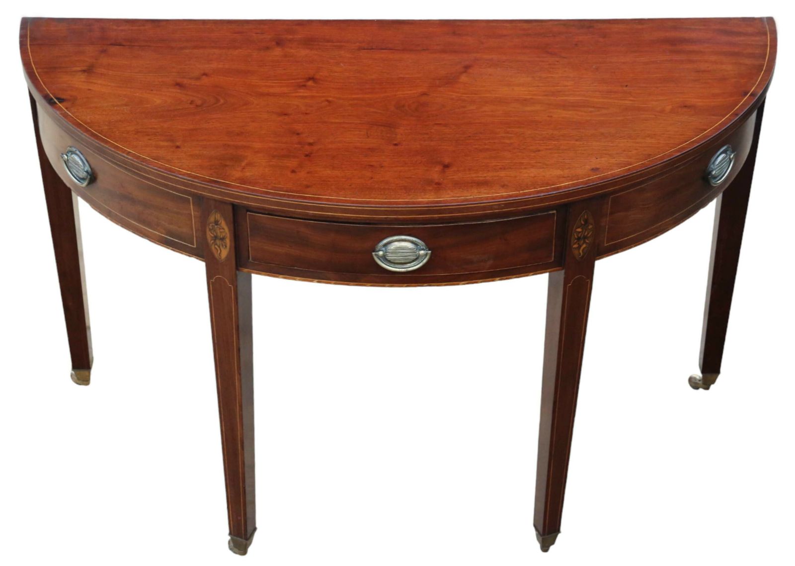 Antique Early 19th Century Inlaid Mahogany Demi Lune Console Table photo for sale