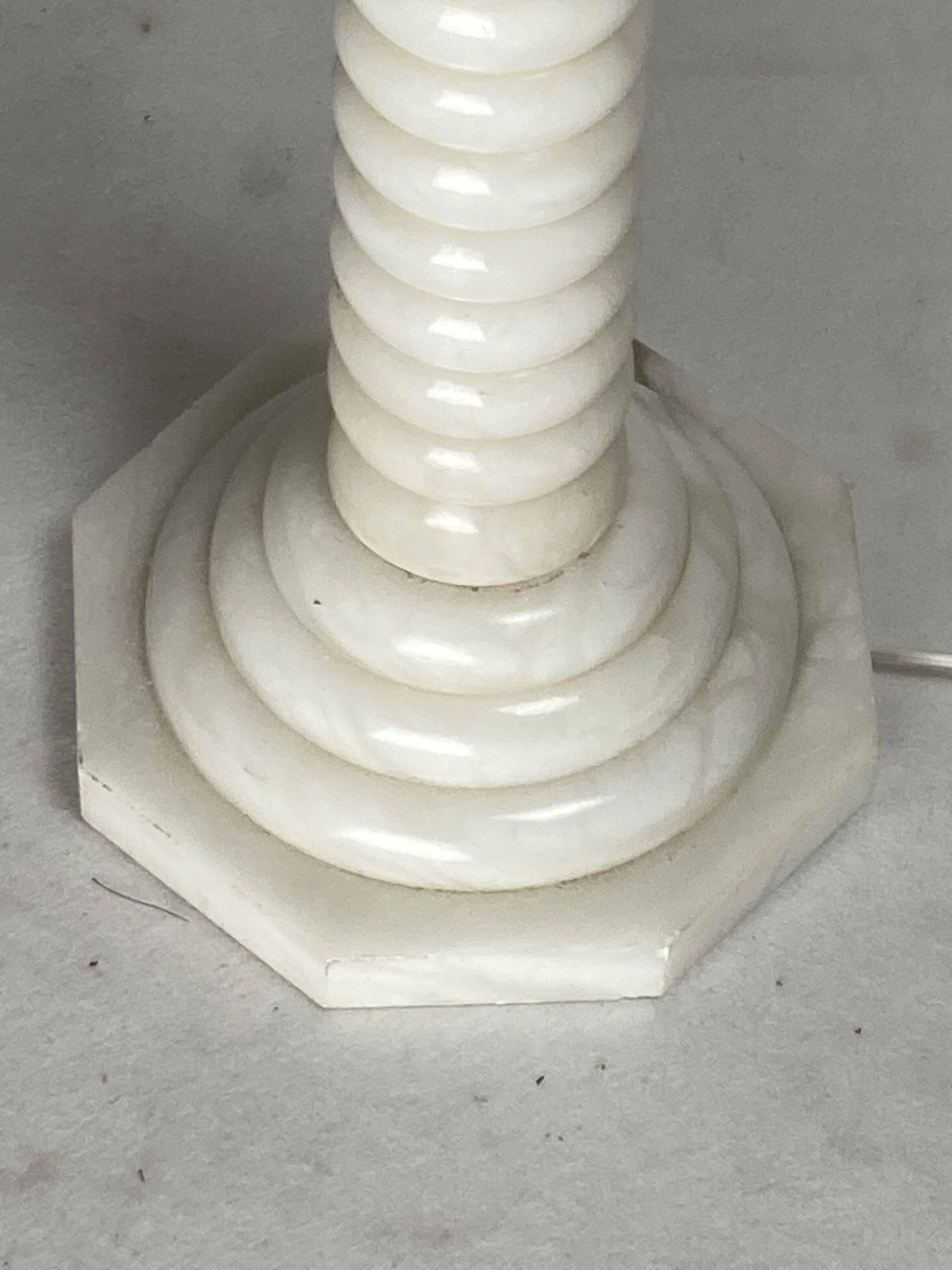 Midcentury French Alabaster Floor Lamp With Bouclé Shade, 1950s photo vintage