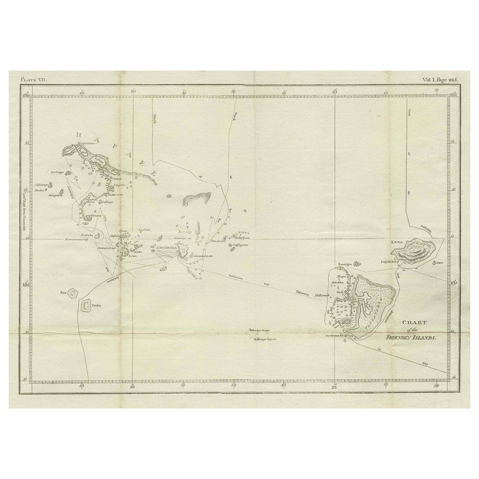 Antique Chart Of The Friendly Islands Or Nowadays Tonga, By Cook, 1784