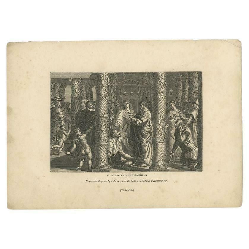 Religious Antique Print Of St. Peter Healing The Cripple, 1835
