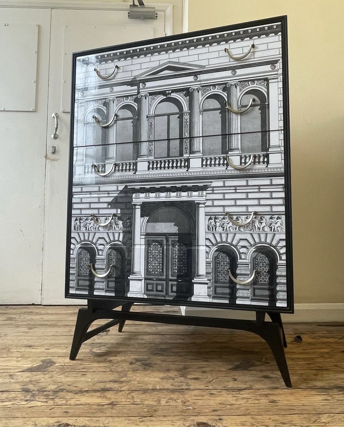 Vintage 1950s 60s Chest Buffet In The Manner Of Fornasetti Gio Ponti Italian