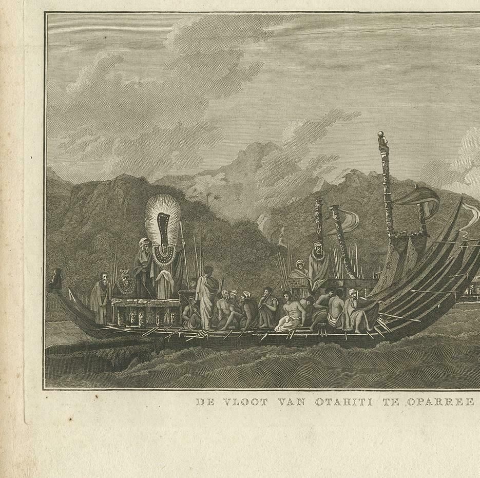 Antique Print Of The Fleet Of Proas Of Tahiti By Cook, 1803 photo for sale