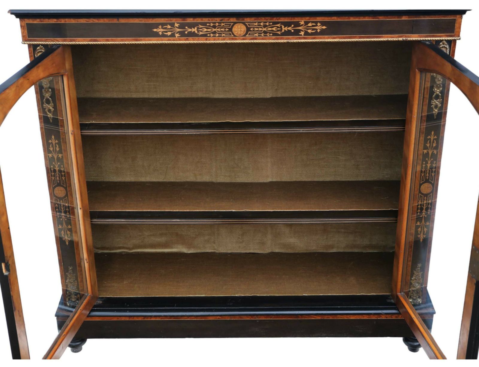 Antique C1880 Large Quality Inlaid Ebonised, Amboyna And Burr Walnut Pier Display Cabinet Asthetic 1880 photo 1995.0