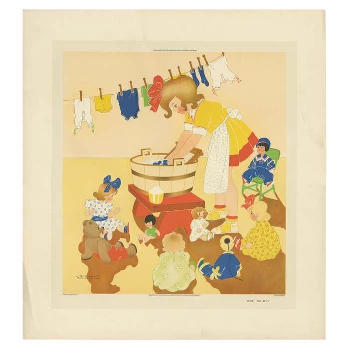 Antique Print 'Washing Day' By W. Schermelé, 1937