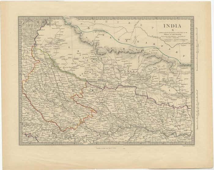 Original Old Map Northeast India, Incl Part Of Himalayas And China, 1853 photo furniture