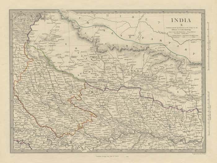 Original Old Map Northeast India, Incl Part Of Himalayas And China, 1853 photo for sale