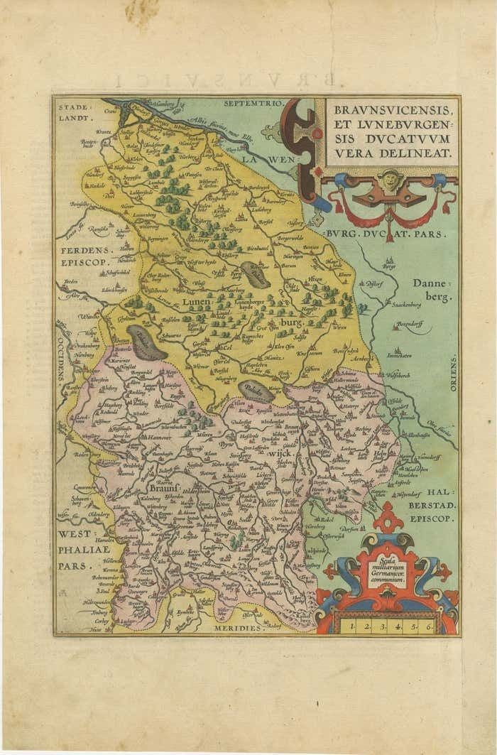 Duchy Of Brunswick Lüneburg, 1595: A Renaissance Cartographic Masterpiece photo for sale