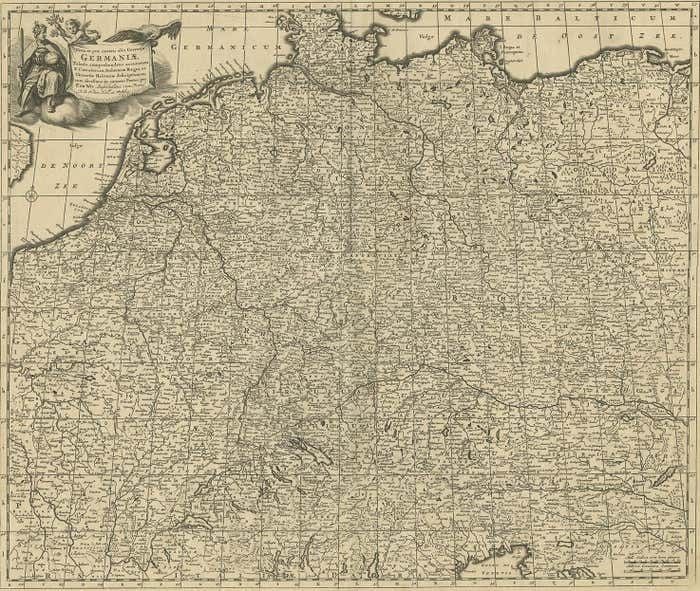 Antique Map Of Central Europe "Centered On Germany" By F. De Wit, Circa 1680 photo furniture