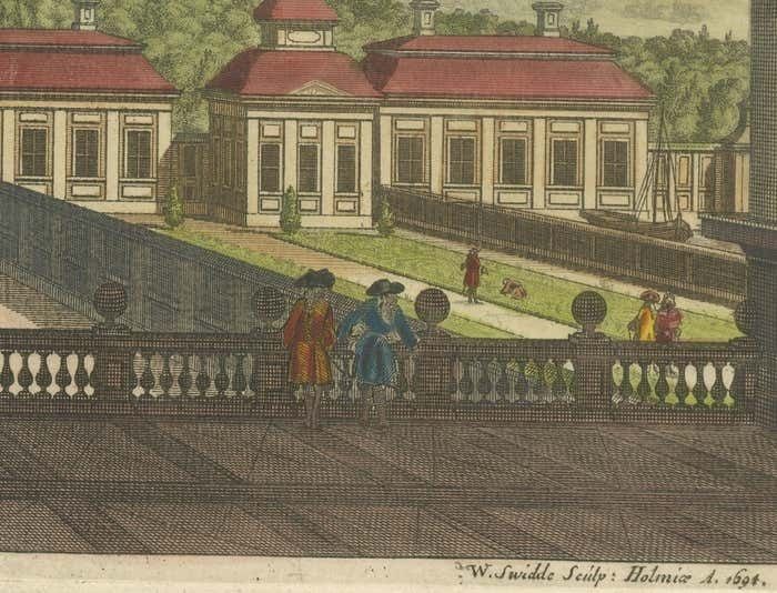 Salsta Castle In Pastoral Uppland, Sweden: A Dahlberg Engraving, 1694 photo for sale