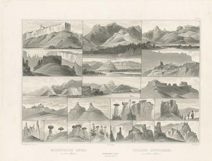 Antique Print Of Hills On The Upper Missouri Made After Bodmer, Circa 1840 photo furniture