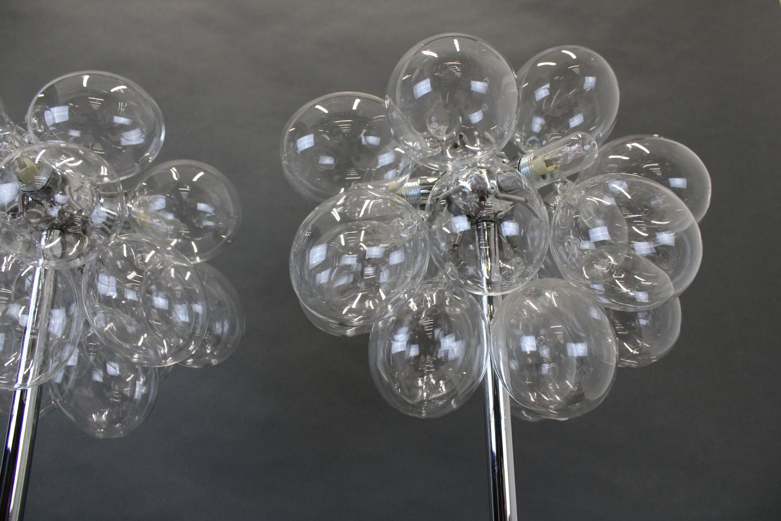 Pair Of Bubble Table Lights/Mcm Chrome Sputnik Style 70's/ With Bubble Glass/Designer Lamps/Vintage Lighting photo for sale
