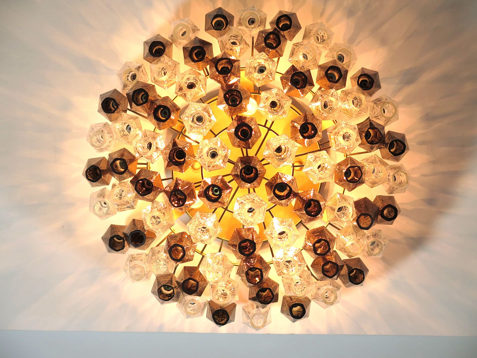 Elegant Murano Poliedri Ceiling Light   Carlo Scarpa   Trasparent And Smoked Glasses photo buy