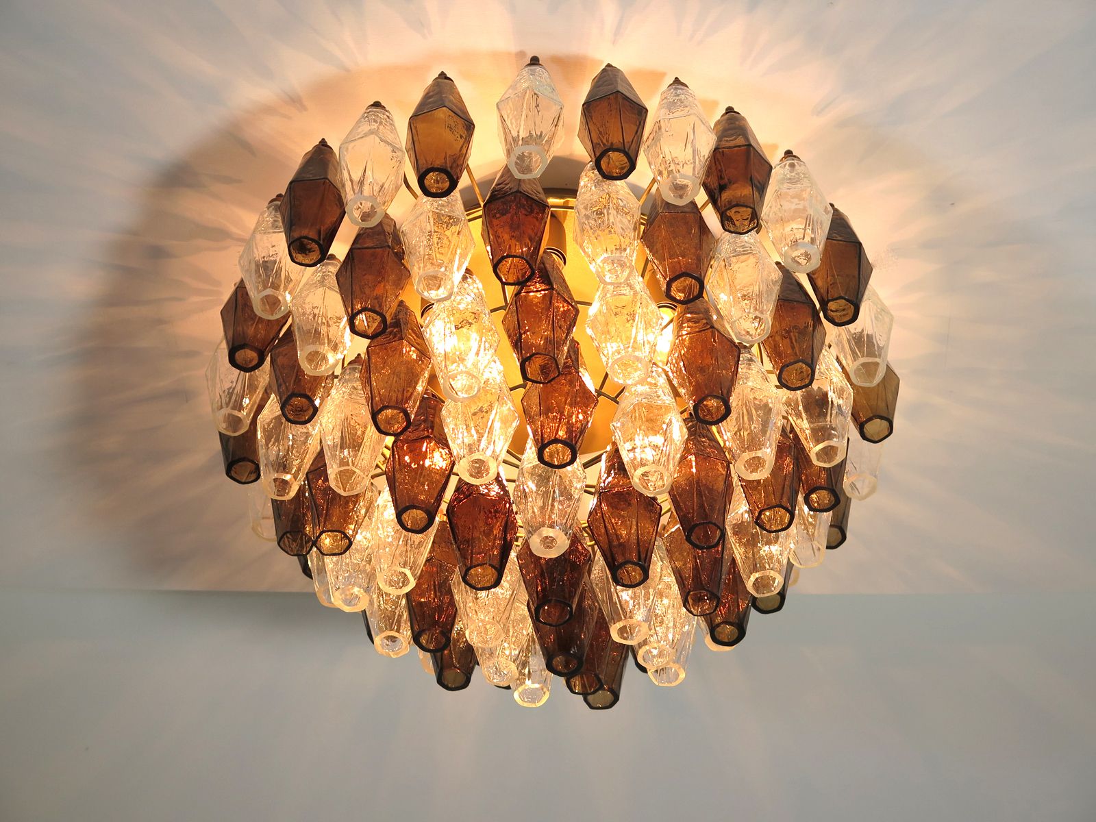 Elegant Murano Poliedri Ceiling Light   Carlo Scarpa   Trasparent And Smoked Glasses photo vintage