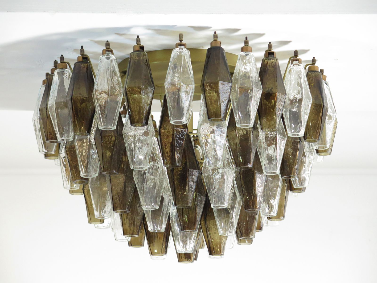1560.0 Elegant Murano Poliedri Ceiling Light   Carlo Scarpa   Trasparent And Smoked Glasses photo