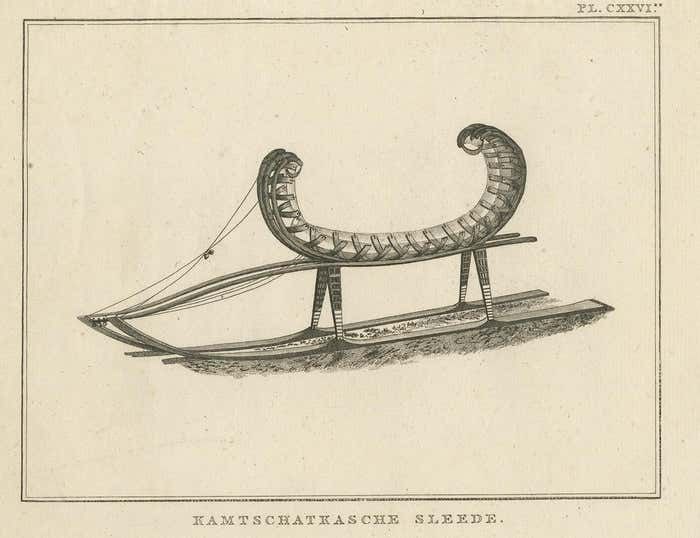 Antique Print Of A Kamchatka Sleigh By Cook, 1803 photo furniture