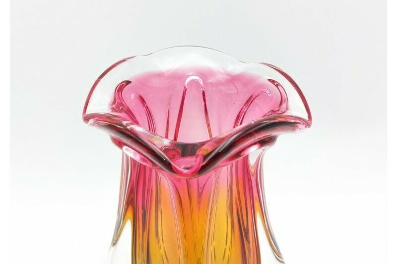 Pink And Yellow Glass Vase, Huta Chribska, Mid 20th Century. photo Home Decor