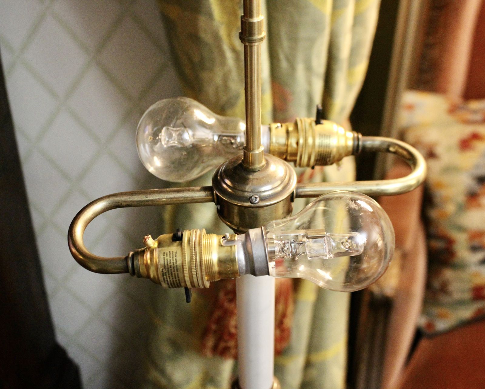 A Magnificent Antique Italianate Trefoil Base Brass Lamp, Lion Paw, Twin Branch photo for sale