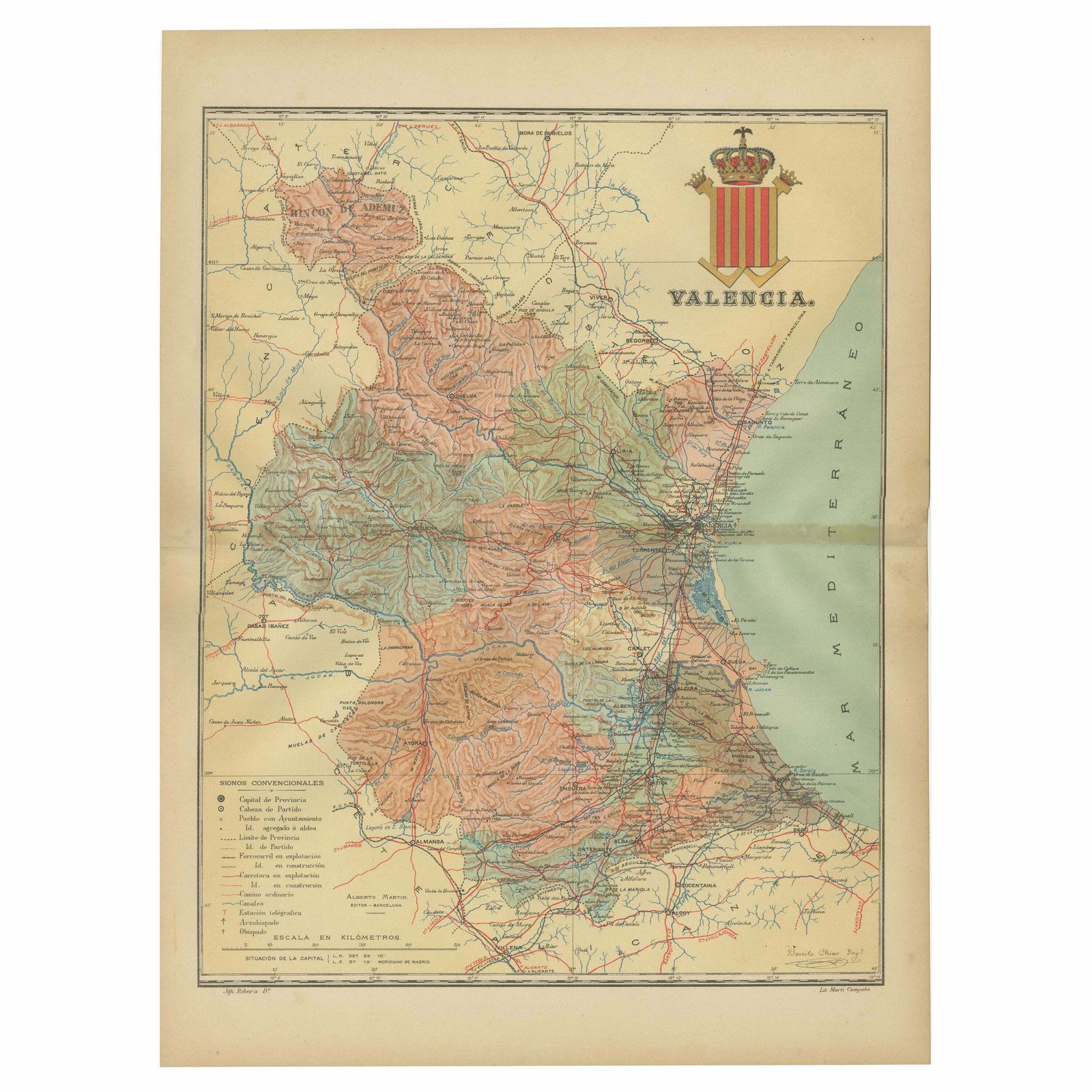 Topographical And Infrastructure Map Of The Province Of Valencia, 1901