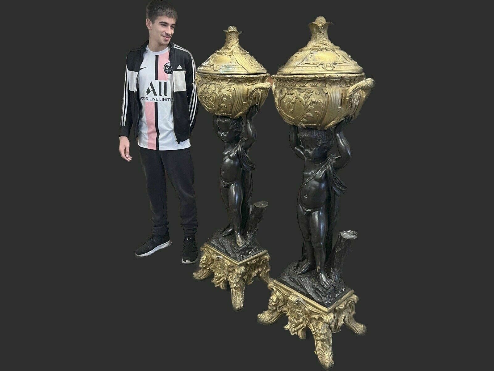 After Joseph D'asté, Impressive Pair Of Napoleon III Style Gilt Bronze Planters photo furniture