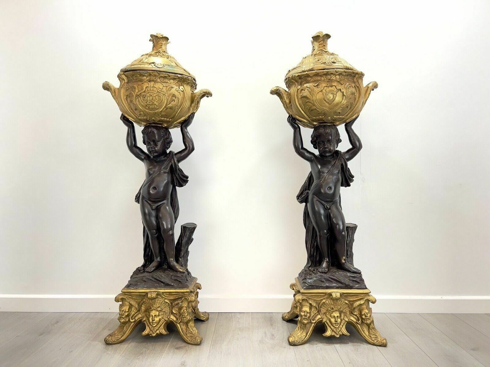 After Joseph D'asté, Impressive Pair Of Napoleon III Style Gilt Bronze Planters photo for sale