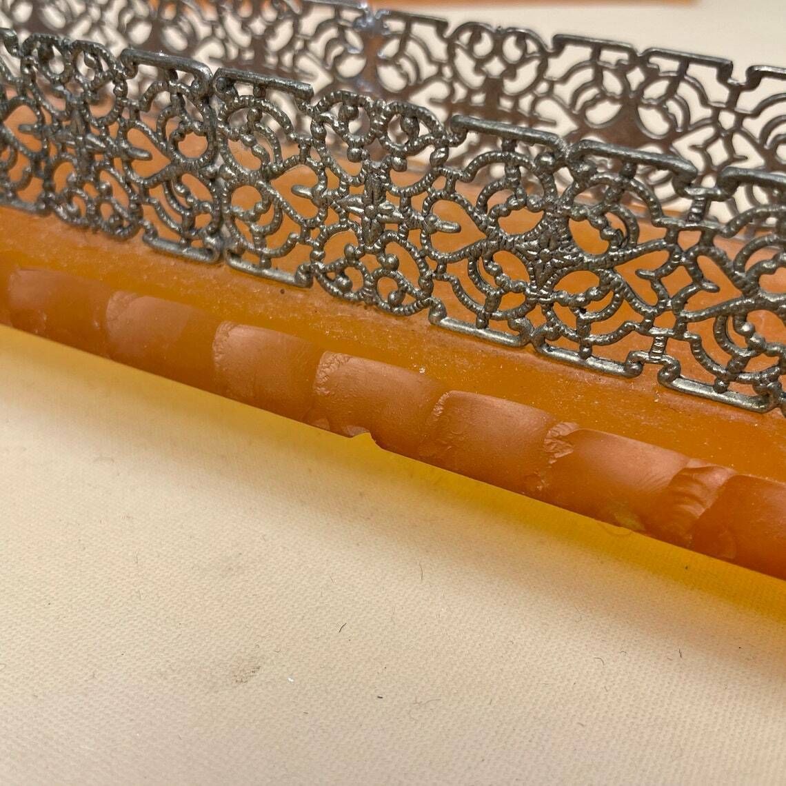 Antique Pair Of Matching Indian Metal Glass Candlestick Candle Stick Holder Tea Lights Vintage Taper Dinner Candlesticks Rectangle Ornate photo vintage
