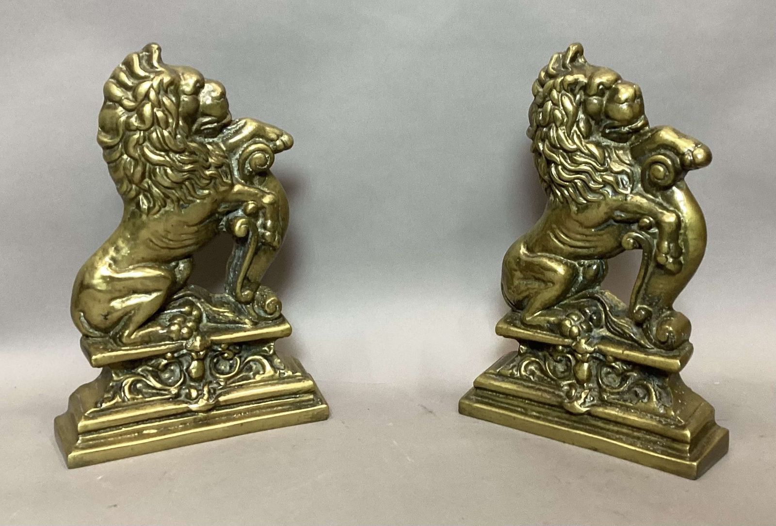 photo furniture Rare C19th Pair Of Brass Lion Doorstops / Door Porters