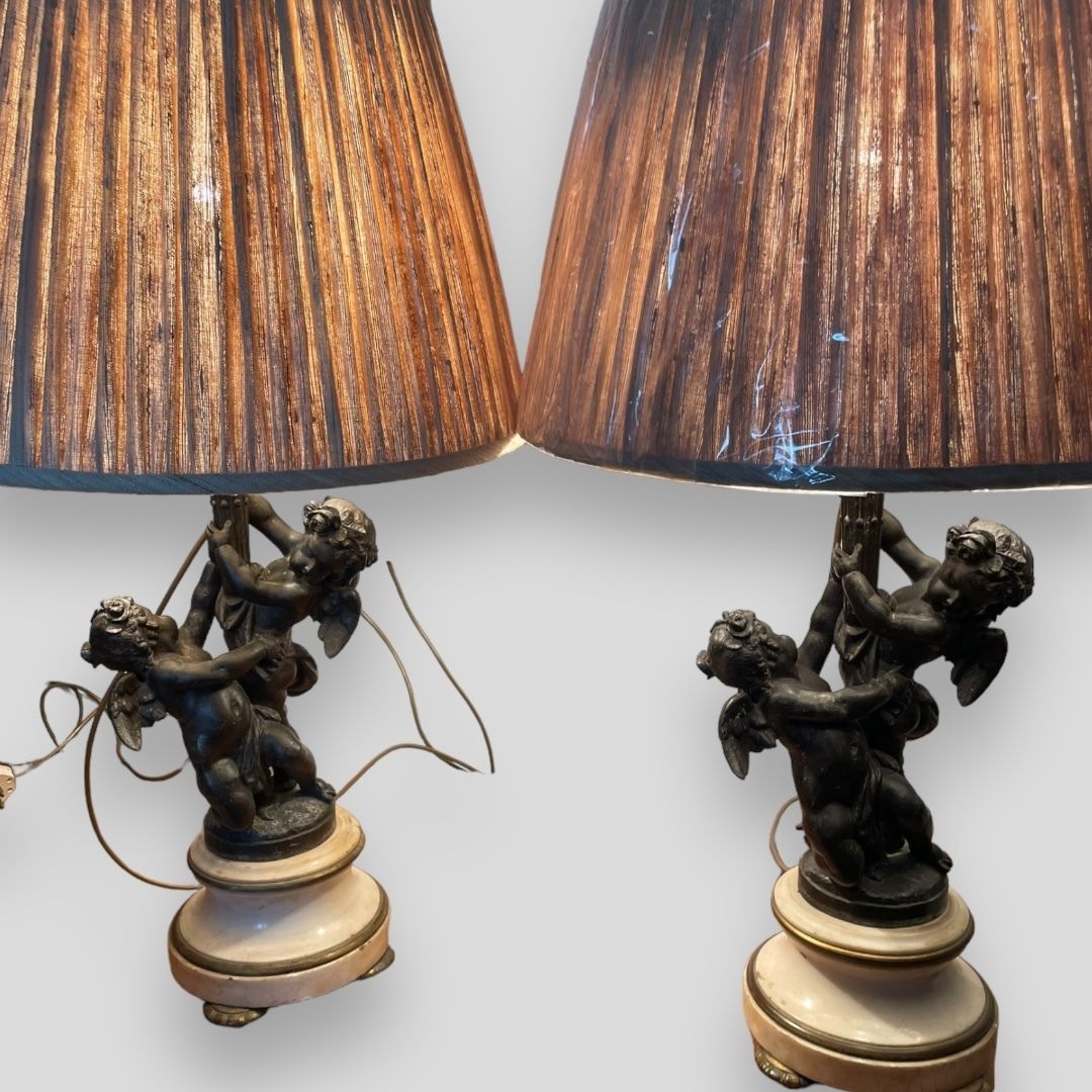 A Stunning Pair Of Cherub Lamps With Marble And Brass Bases photo Lighting