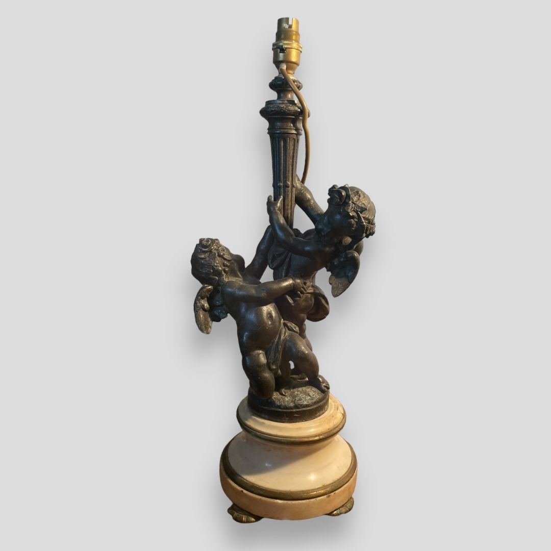 A Stunning Pair Of Cherub Lamps With Marble And Brass Bases photo 1250.0