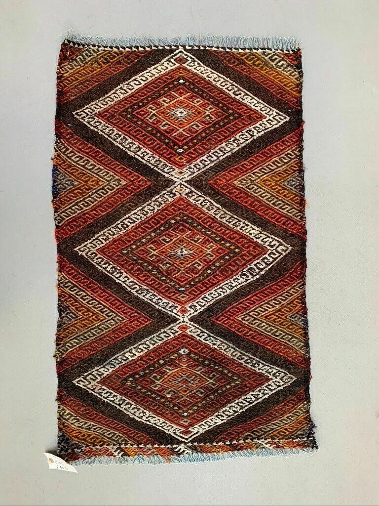 Vintage Turkish Mini Kilim 93x56 Cm Wool Small Kelim Runner, Shabby Chic