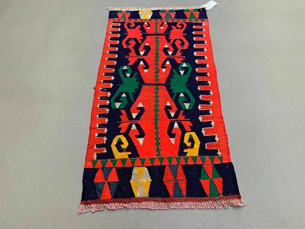 Vintage Turkish Mini Kilim 91x46 Cm Wool Small Kelim Runner, Shabby Chic photo vintage