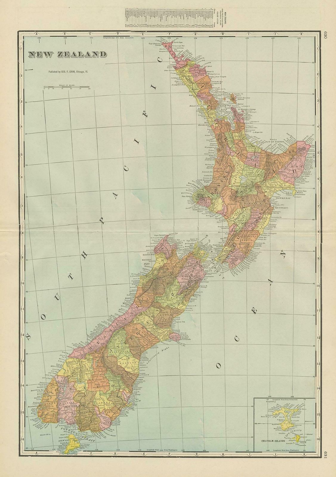 Antique Map Of New Zealand By G.F. Cram, 'Circa 1906' photo furniture