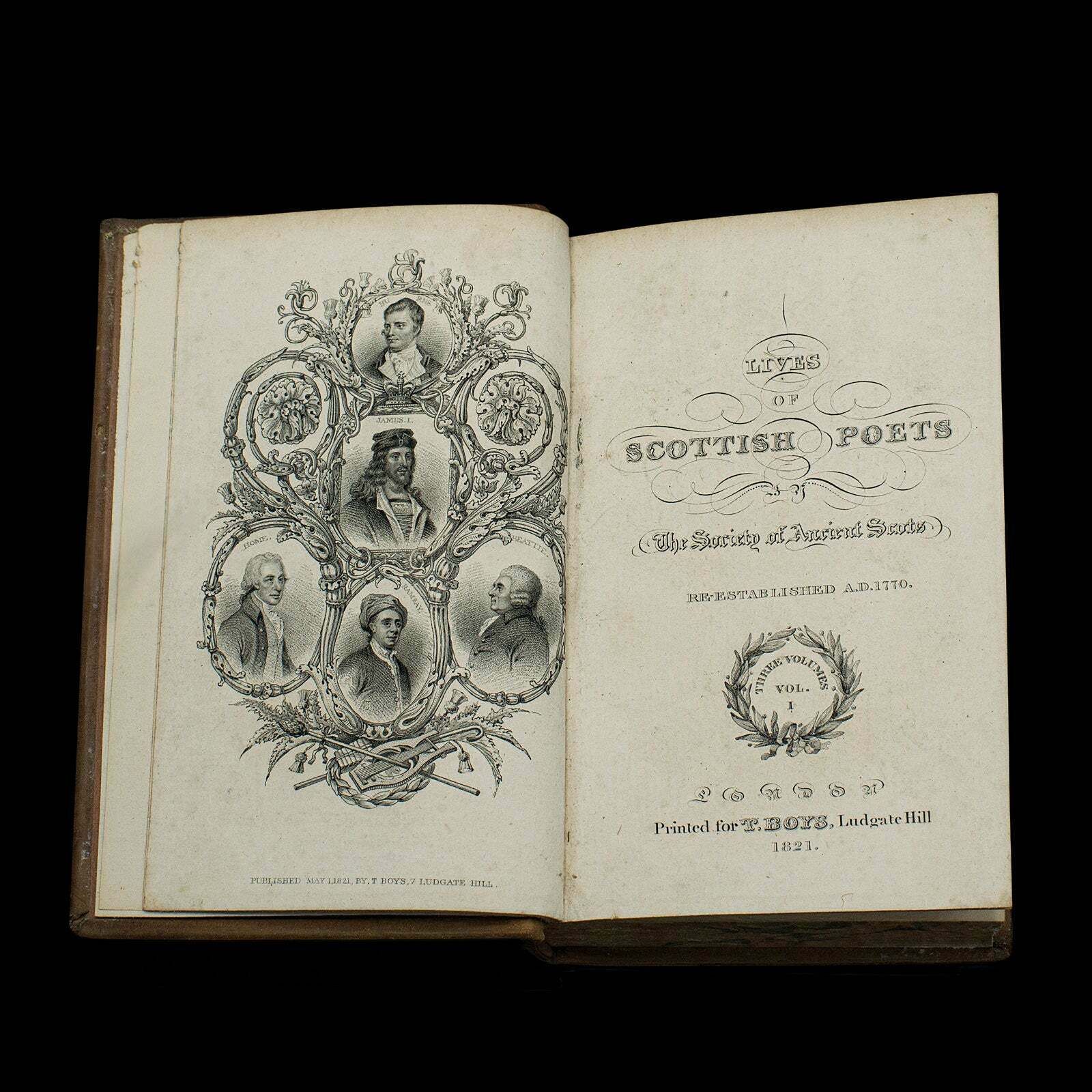2 Antique Books, The Lives Of Scottish Poets, English, Biographical, Regency photo for sale