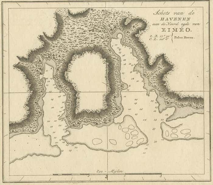 Antique Map Of The Harbour Of Taloo By J. Cook, 1803 photo for sale