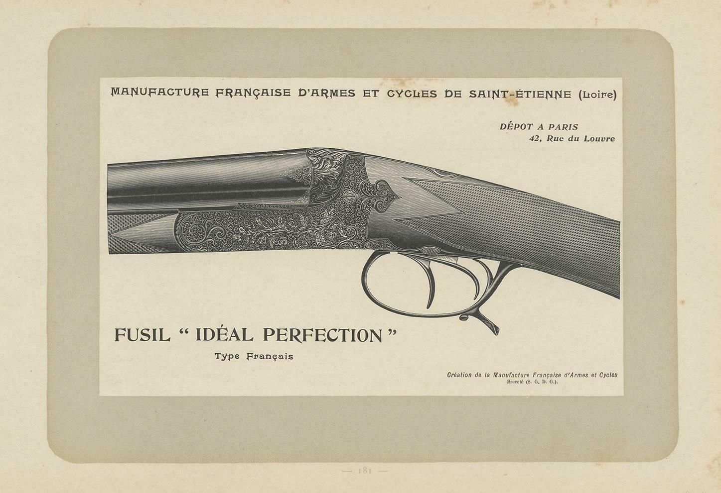Vintage Gun Print Of A Double Barreled Shotgun 'French Model' By Mahler, '1907' photo furniture
