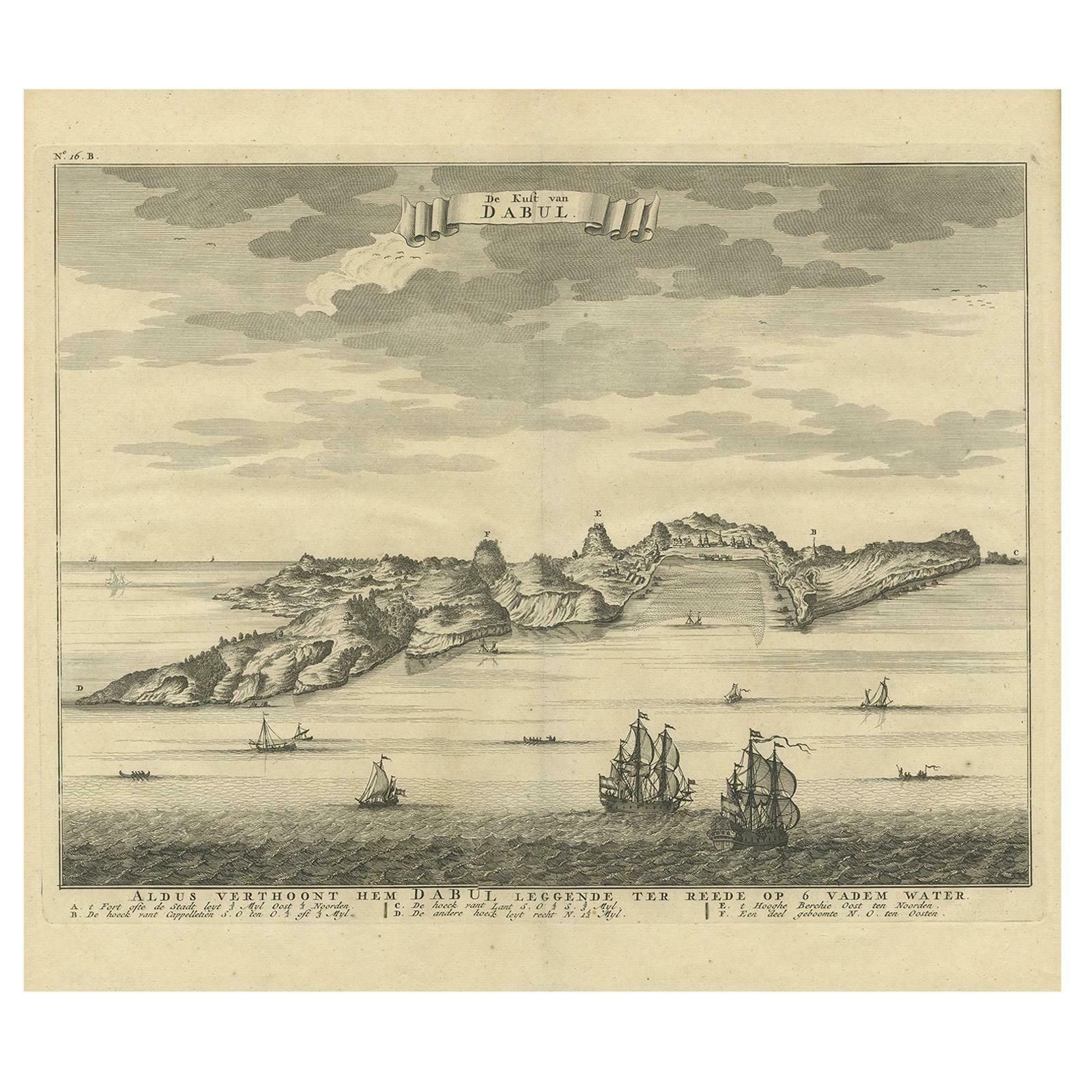 Antique Print Of The Coast Of Dabhol 'India', 1726