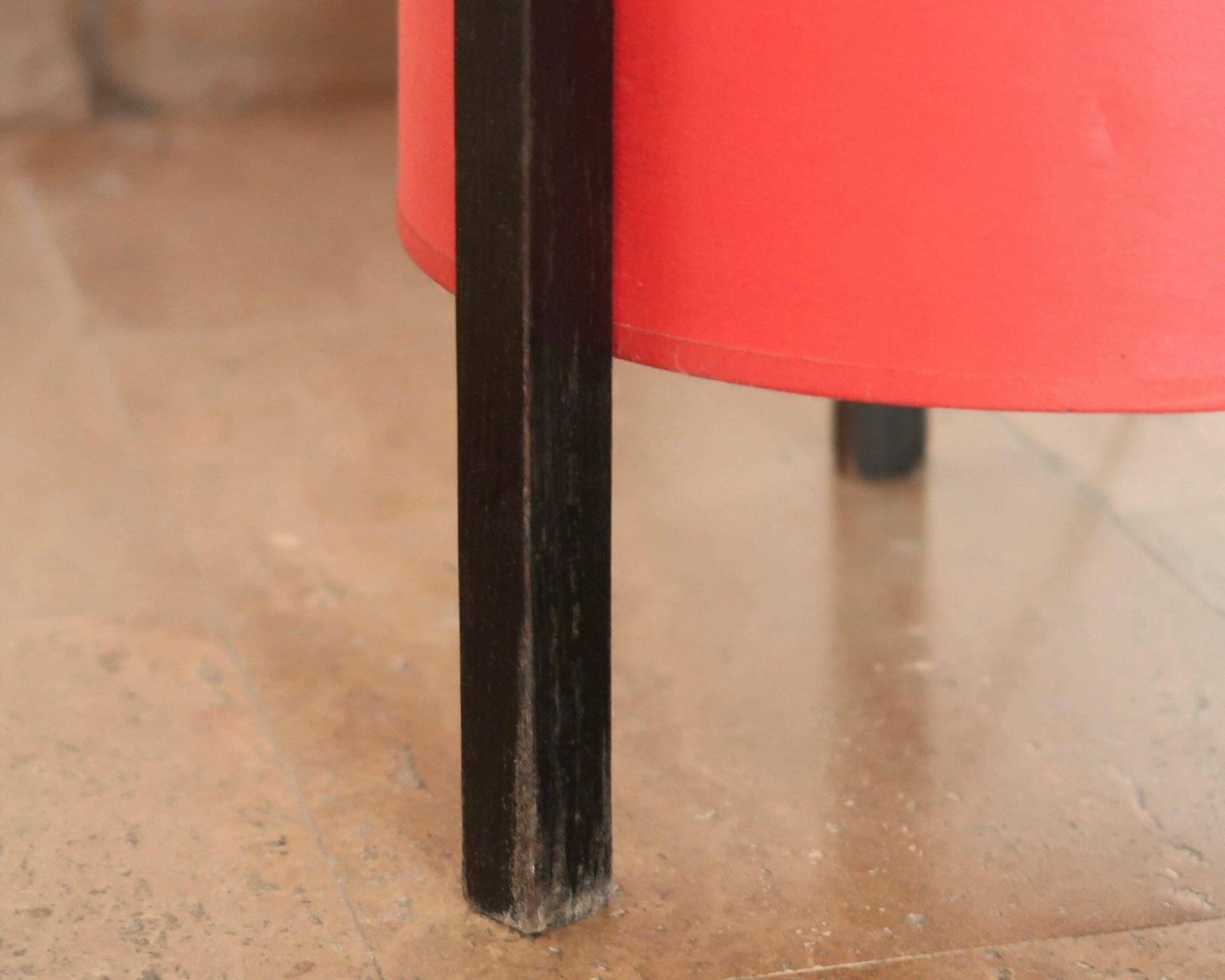 French Tripod Rocket Floor Lamp, Red And Black Wood, Vintage / Mid Century Modern Style photo vinterior