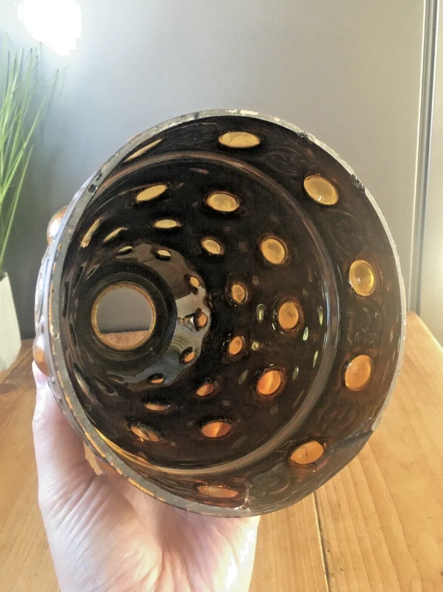 photo buy Brutalist Peill & Putzler Caged Copper Amber Glass Ufo Lampshade Ceiling Light