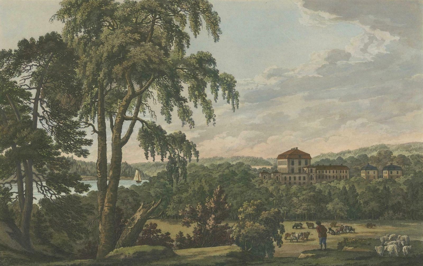 Pastoral Elegance: Ulrik Thersner's 1824 Aquatint Of Djursholm Castle photo vinterior