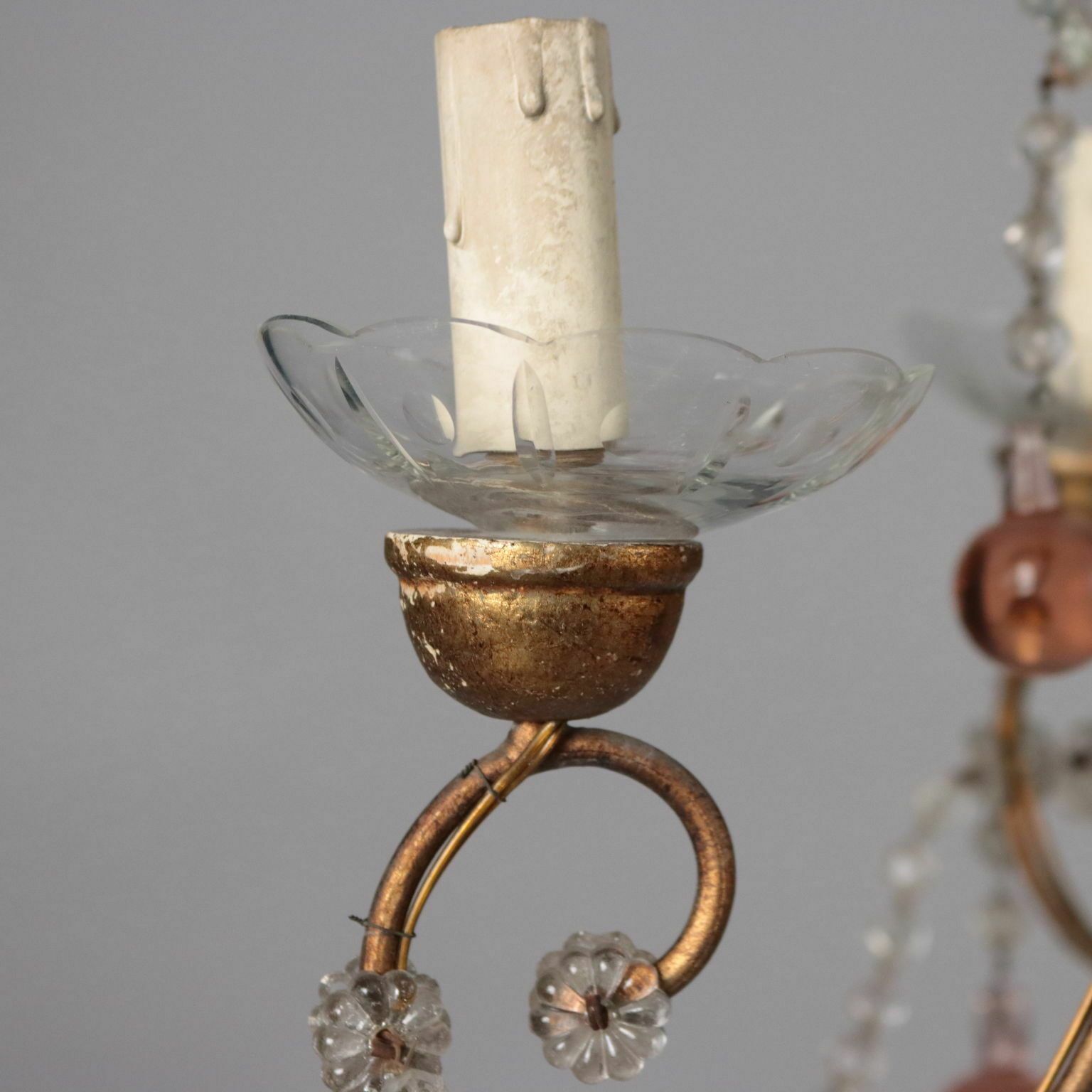Antique 6 Light Chandelier Metal Glass Italy XX Century photo 1340.0