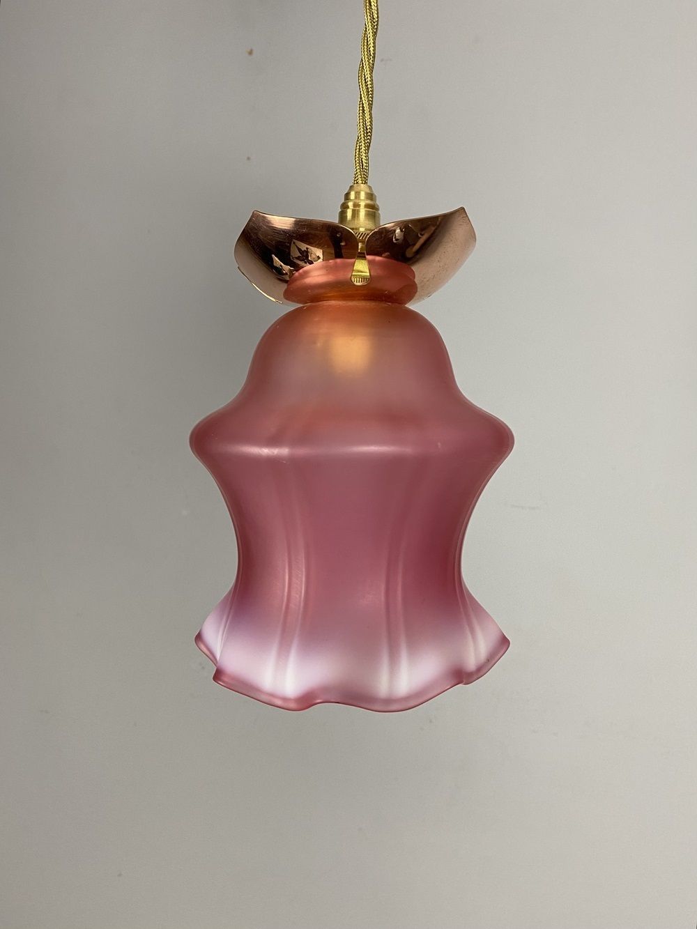 Art Nouveau Cranberry Vaseline Glass Pendant Light (23050 10) photo 595.0