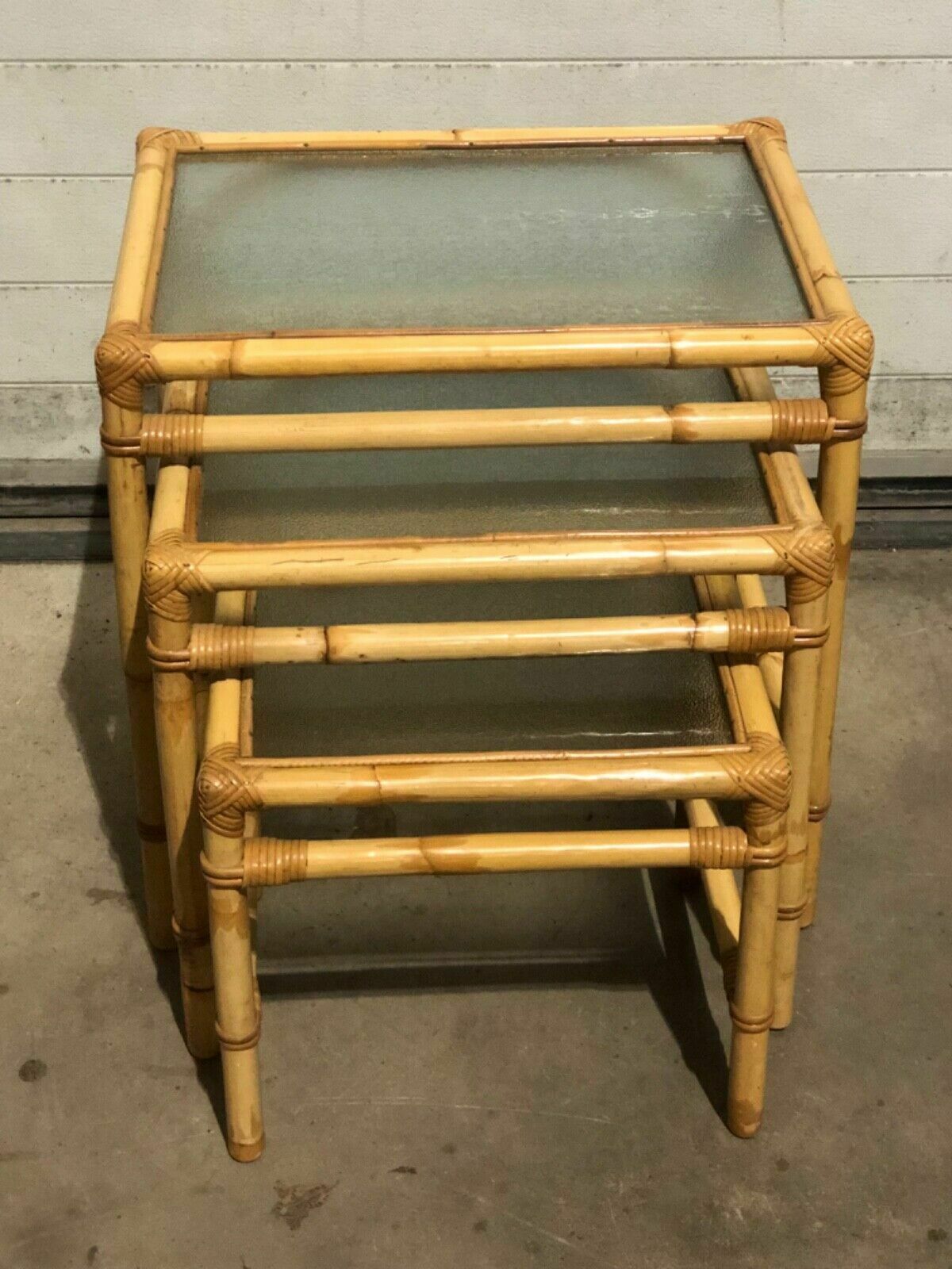 Large Nest Of Vintage Bamboo Tables / Coffee Tables photo vintage