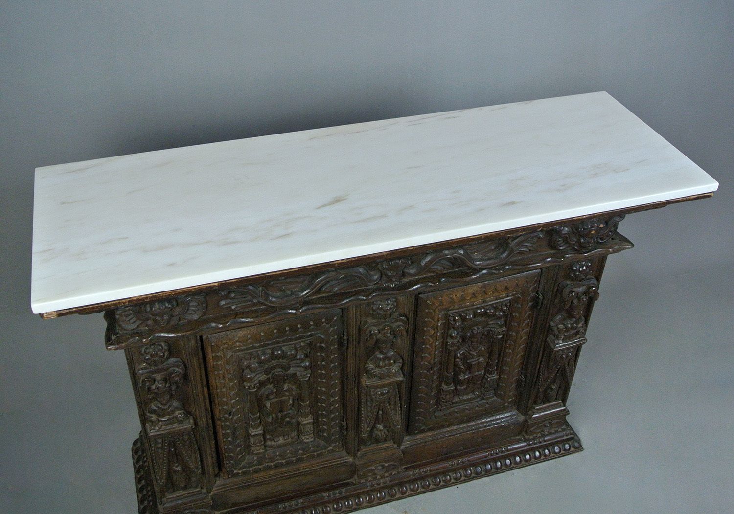 Early 17th Century Figural Carved Oak Livery Cupboard C. 1620 photo vintage