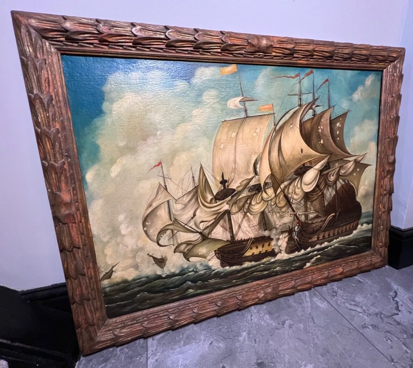 photo buy Large 19th Century Italian School Dino Fattori Man O War Battleship Oilpainting