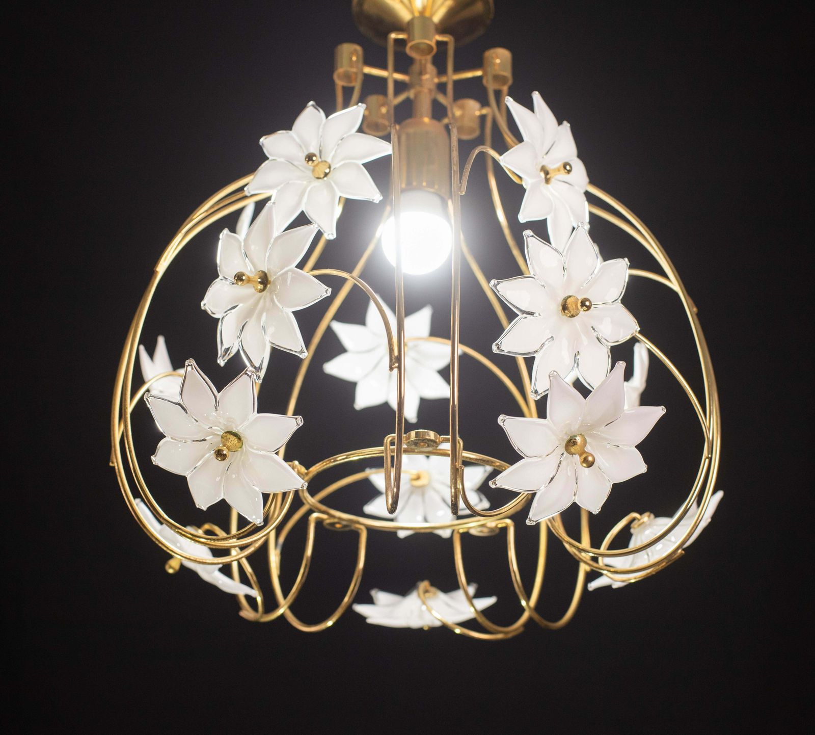 Lovely Murano Vintage Chandelier White Flowers, 1970 photo buy
